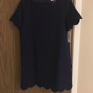 Scalloped, short sleeved, navy Story dress